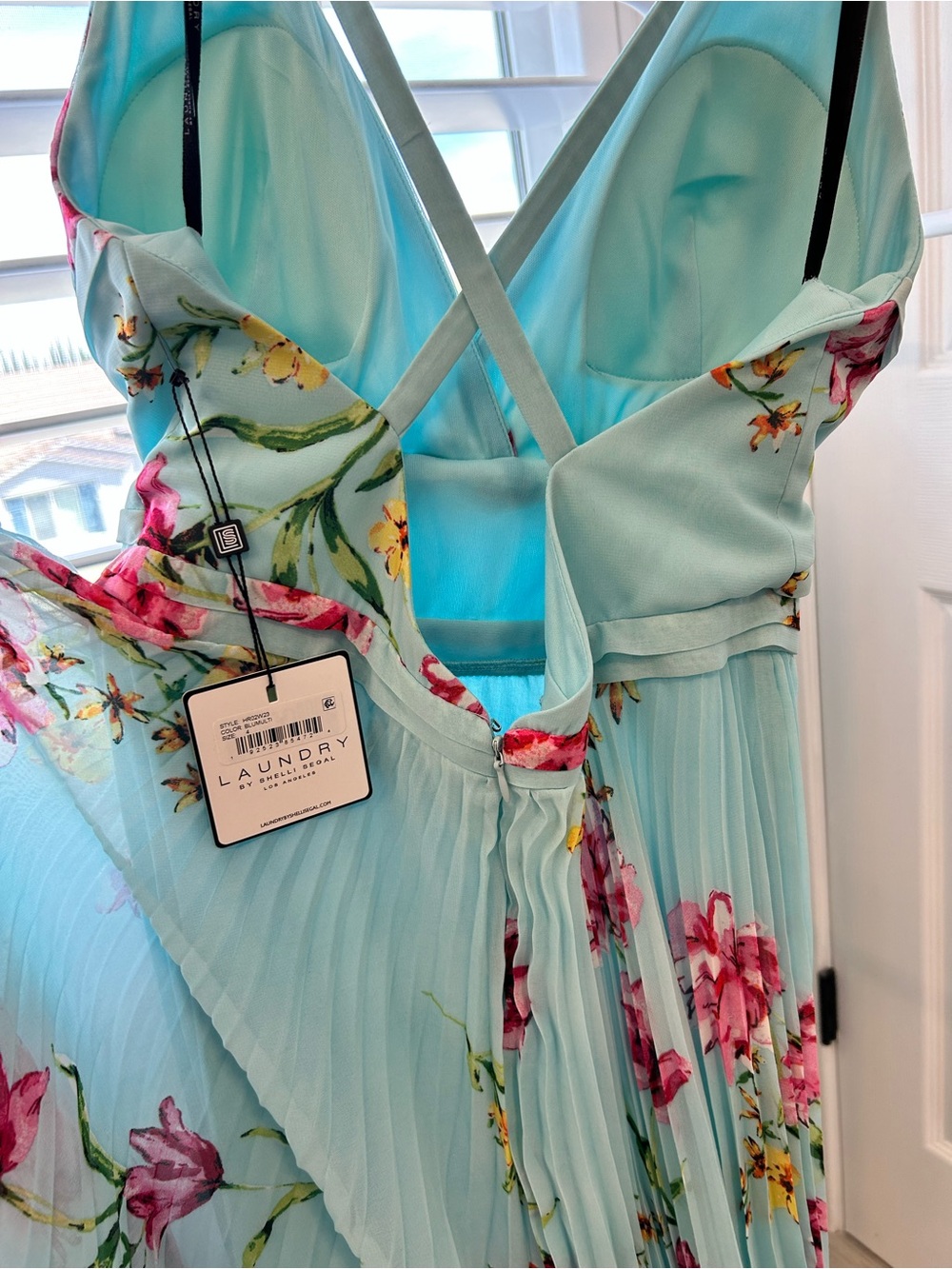 Laundry By Shelli Segal Blue Floral Pleated Maxi Dress - Picture 6 of 6